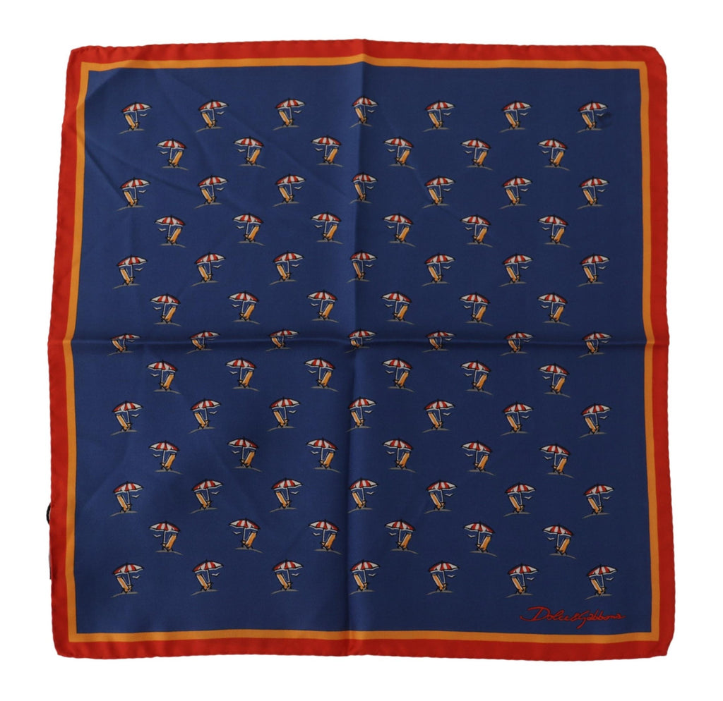 Dolce & Gabbana Blue Printed Square Mens Handkerchief 100% Silk Scarf - Luxe & Glitz