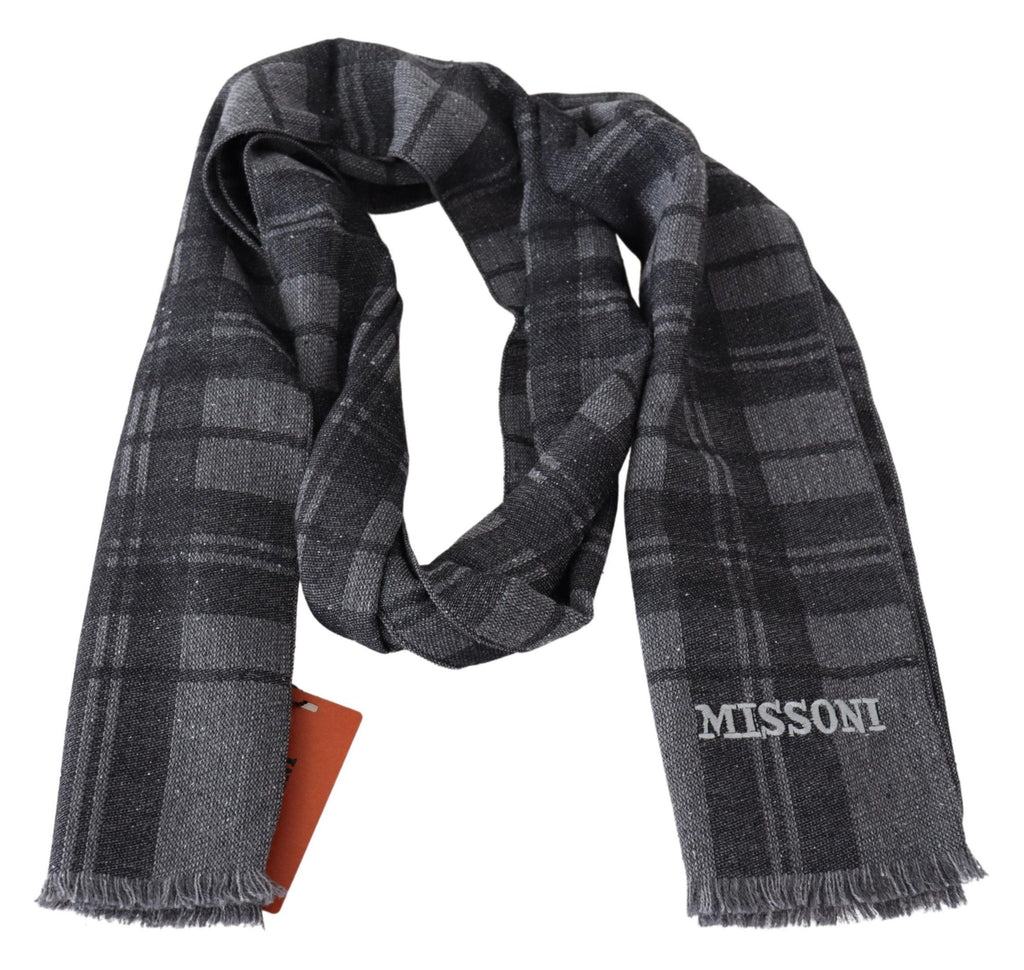 Missoni Gray Wool Knit Plaid Unisex Neck Wrap Shawl Scarf - Luxe & Glitz