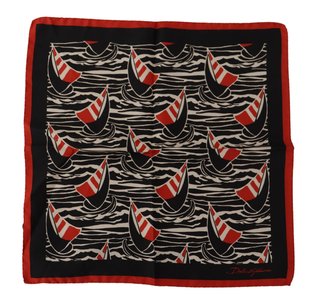 Dolce & Gabbana Black Red Sailboat Square Handkerchief Silk Scarf - Luxe & Glitz