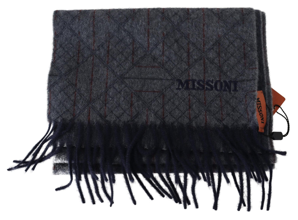 Missoni Black Gray Striped Wool Unisex Neck Wrap Scarf Missoni