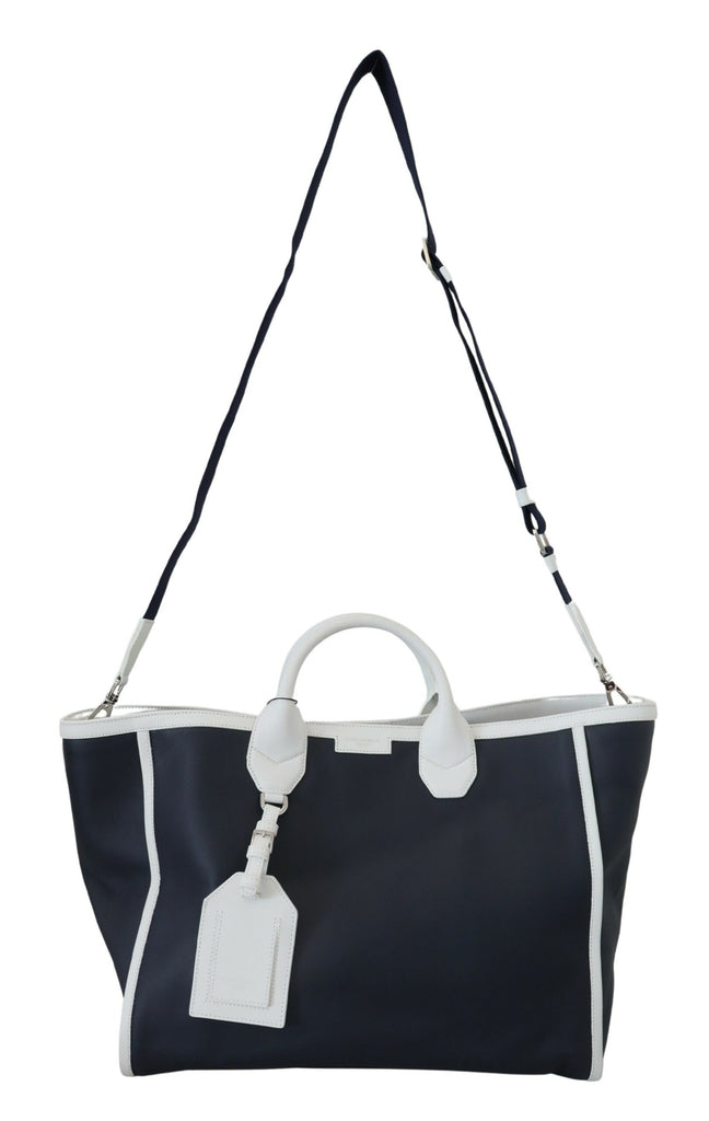 Dolce & Gabbana White Blue Leather Shopping Tote Bag - Luxe & Glitz