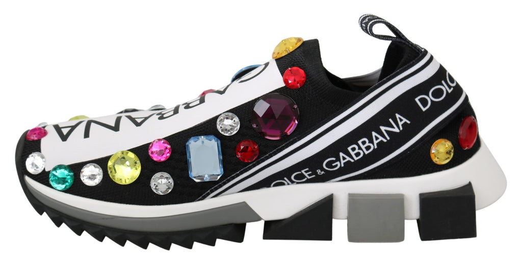 Dolce & Gabbana Black Multicolor Crystal Sneakers Shoes Dolce & Gabbana