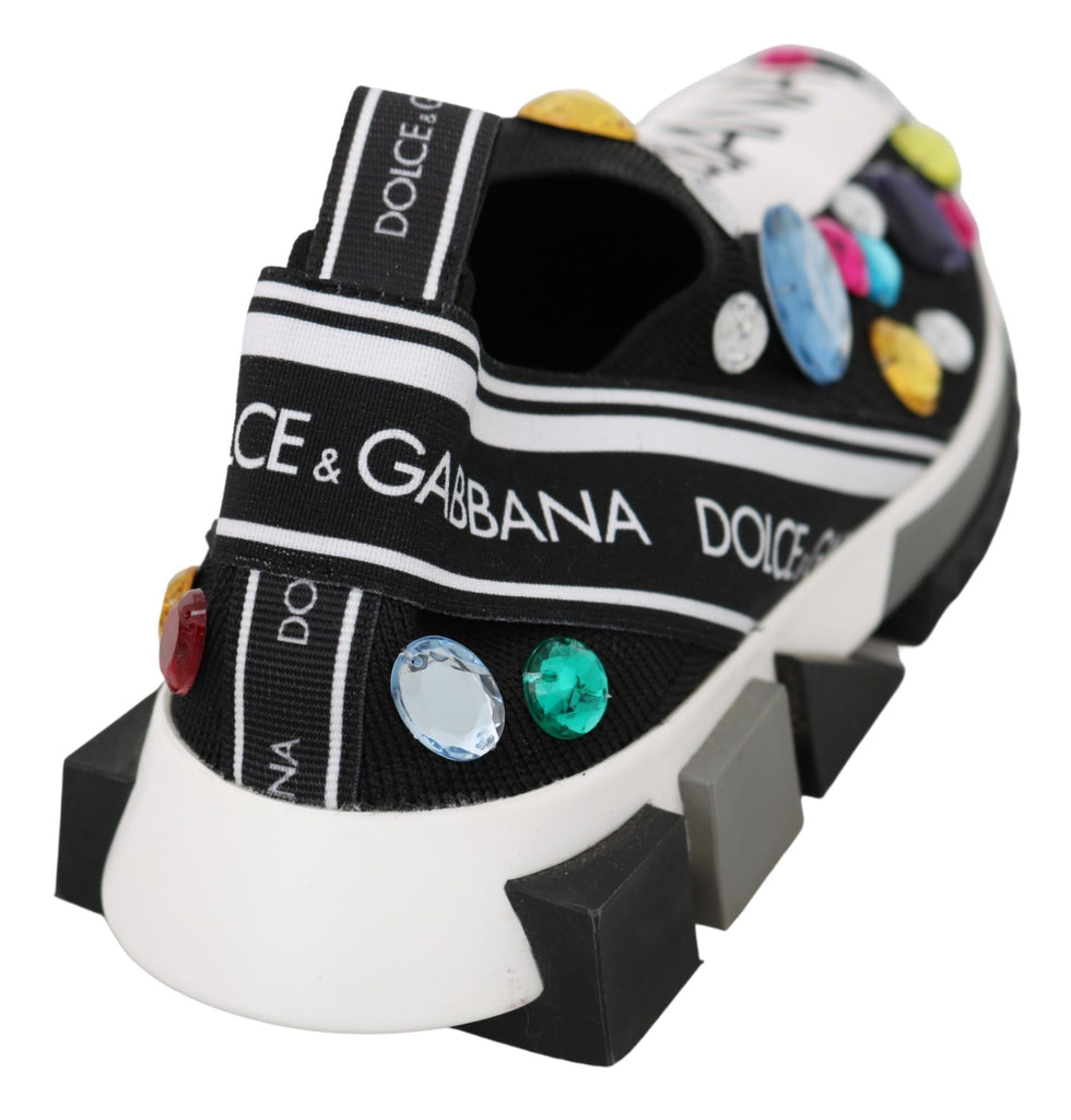 Dolce & Gabbana Black Multicolor Crystal Sneakers Shoes Dolce & Gabbana