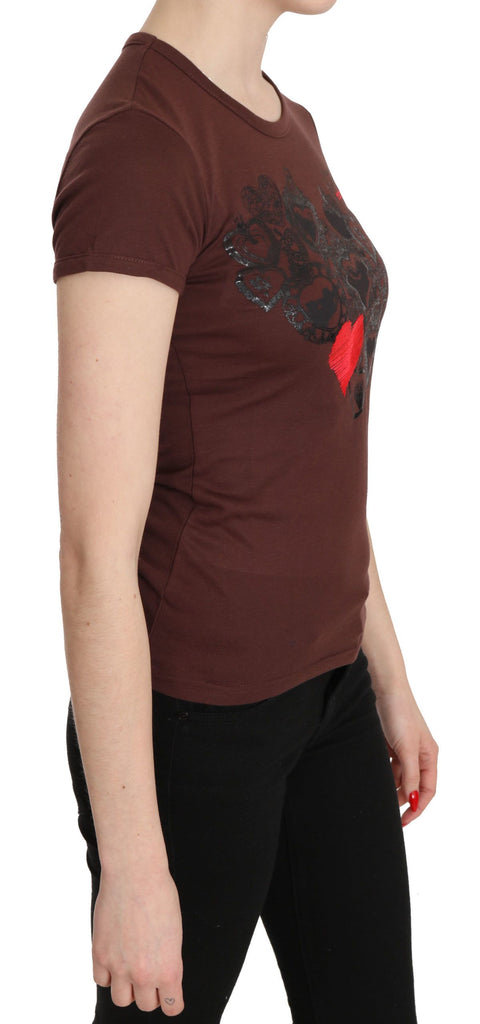 Exte Brown Hearts Printed Round Neck T-shirt Top - Luxe & Glitz