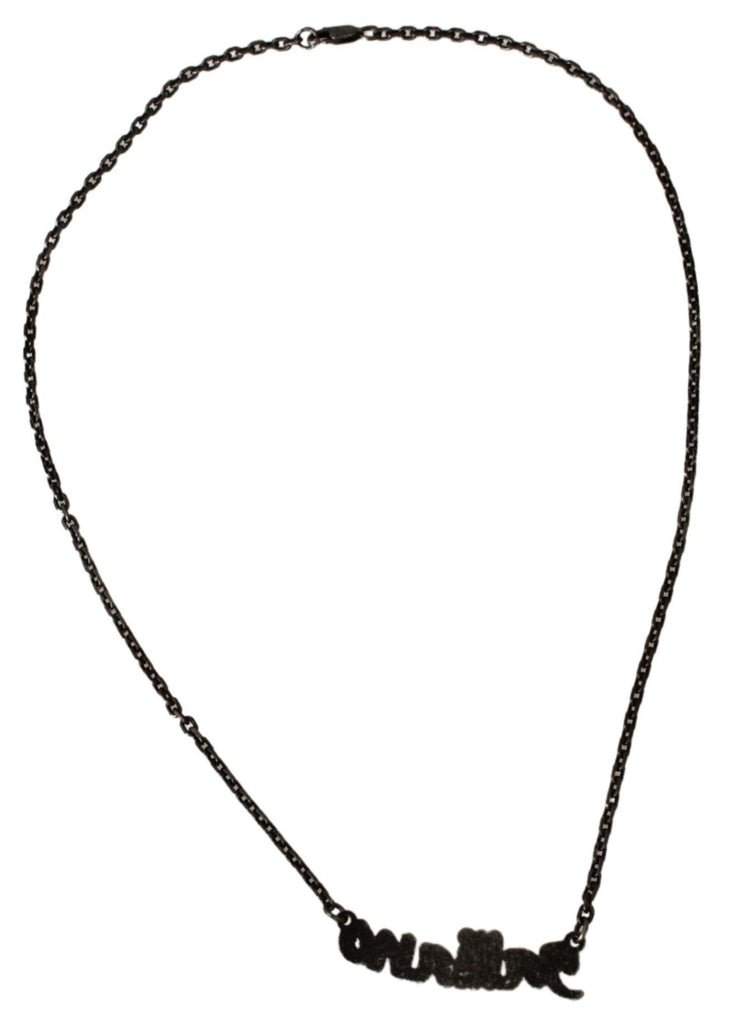 John Galliano Silver Gray Steel Crystal Branded Charm Pendant Necklace John Galliano