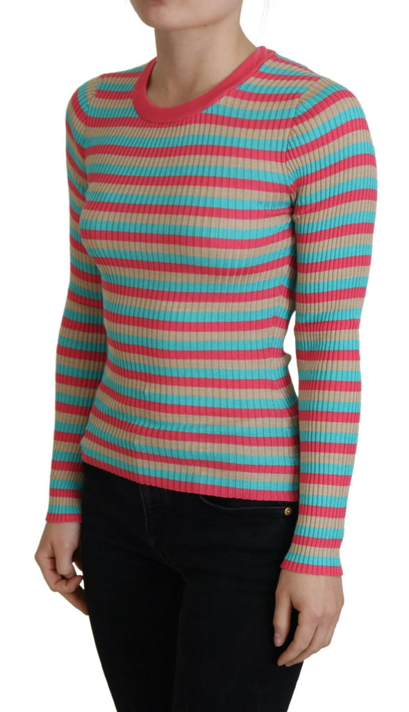 Dolce & Gabbana Multicolor Crewneck Pullover Silk Sweater Dolce & Gabbana