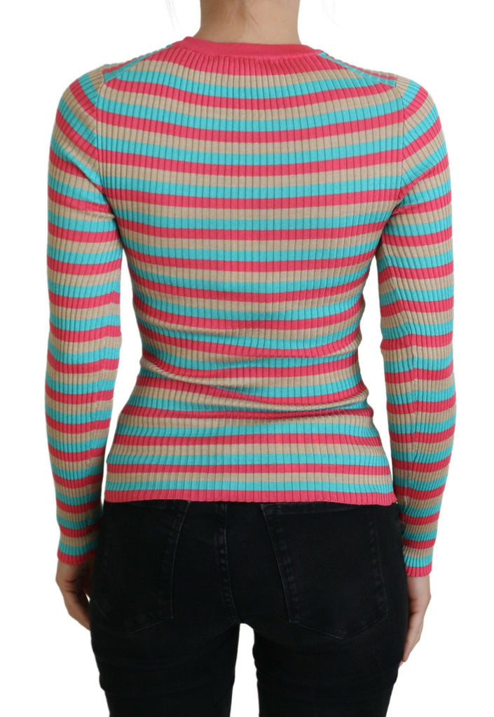 Dolce & Gabbana Multicolor Crewneck Pullover Silk Sweater Dolce & Gabbana