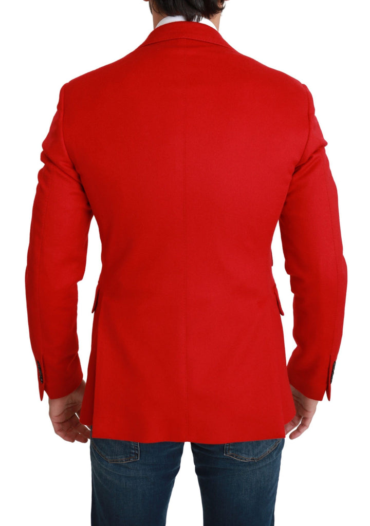 Dolce & Gabbana Red Cashmere Slim Fit Coat Jacket Blazer - Luxe & Glitz