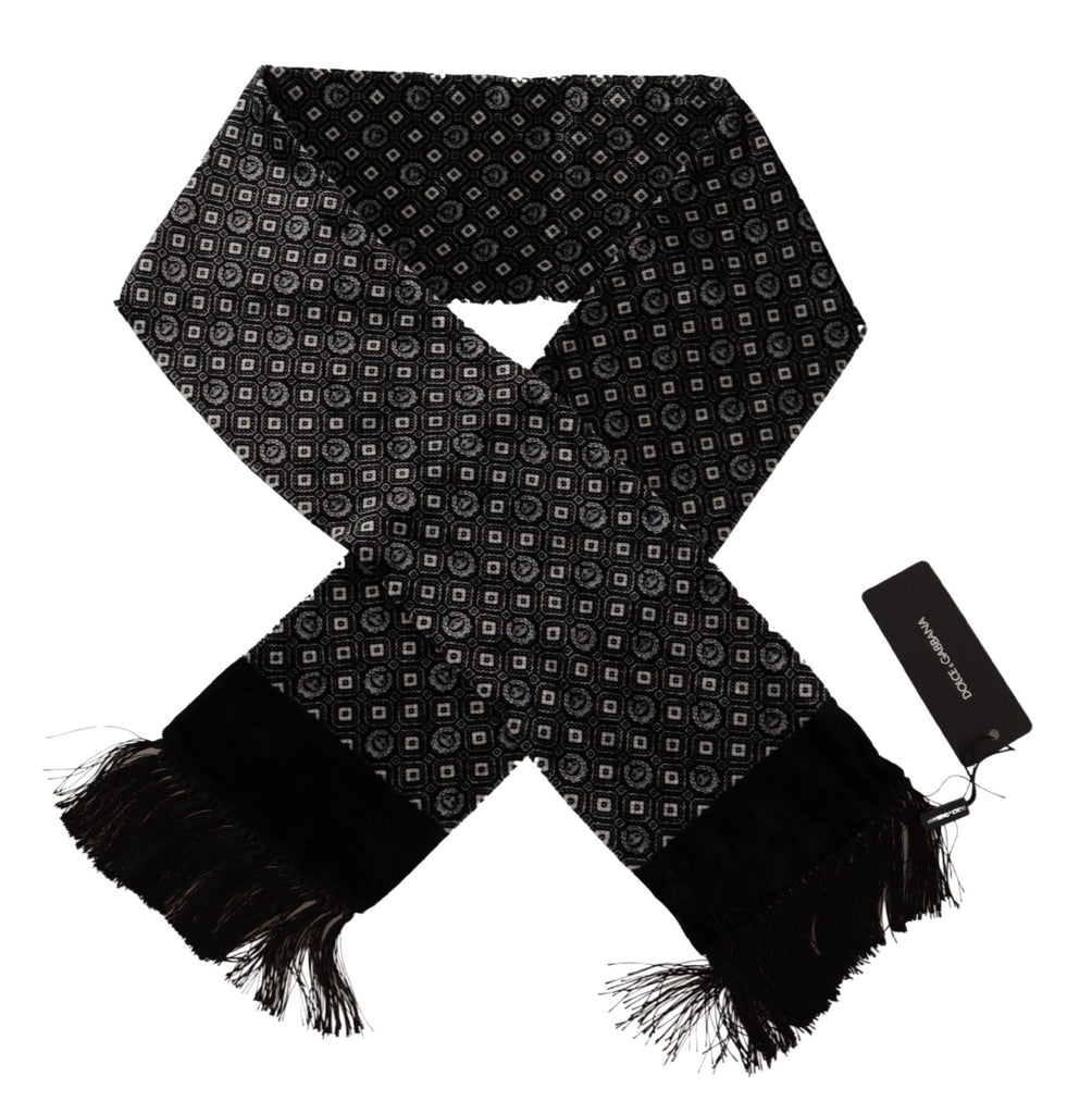 Dolce & Gabbana Black Geometric Patterned Shawl Wrap Fringe Scarf - Luxe & Glitz