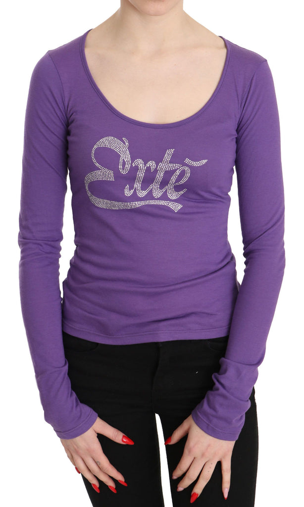 Exte Purple Exte Crystal Embellished Long Sleeve Top Blouse - Luxe & Glitz