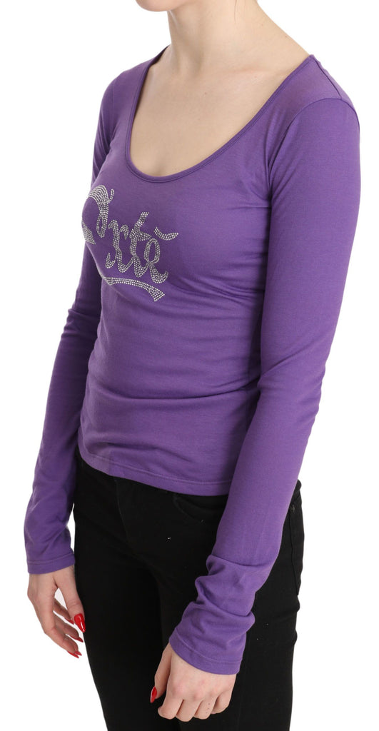 Exte Purple Exte Crystal Embellished Long Sleeve Top Blouse - Luxe & Glitz