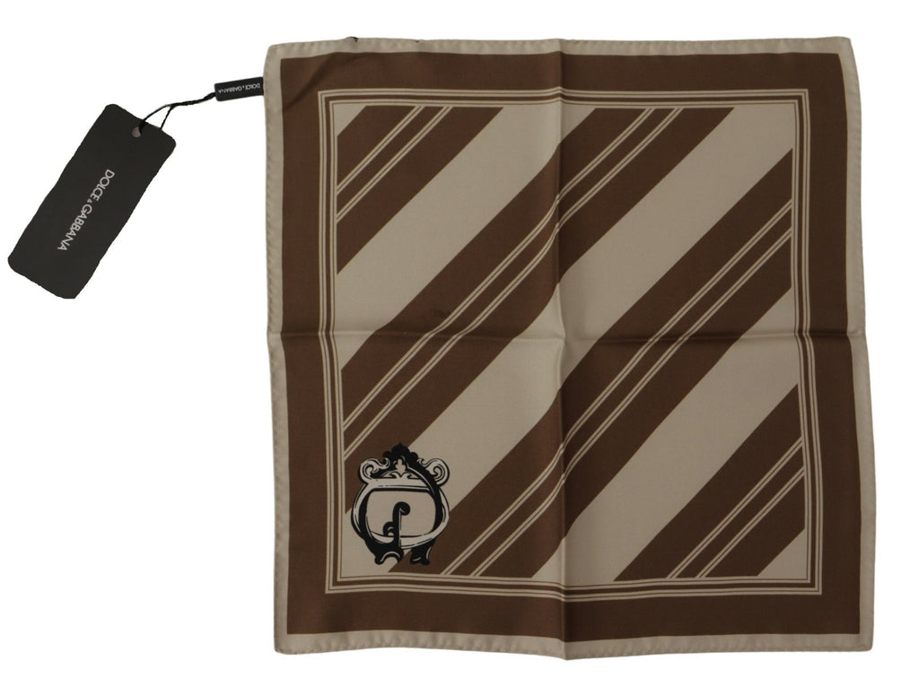 Dolce & Gabbana Brown Stripes DG Logo Square Mens Handkerchief Scarf - Luxe & Glitz