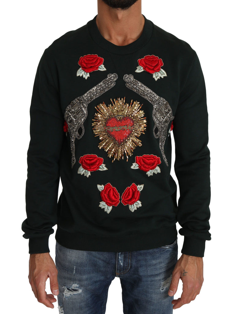 Dolce & Gabbana Green Crystal Heart Roses Gun Sweater - Luxe & Glitz