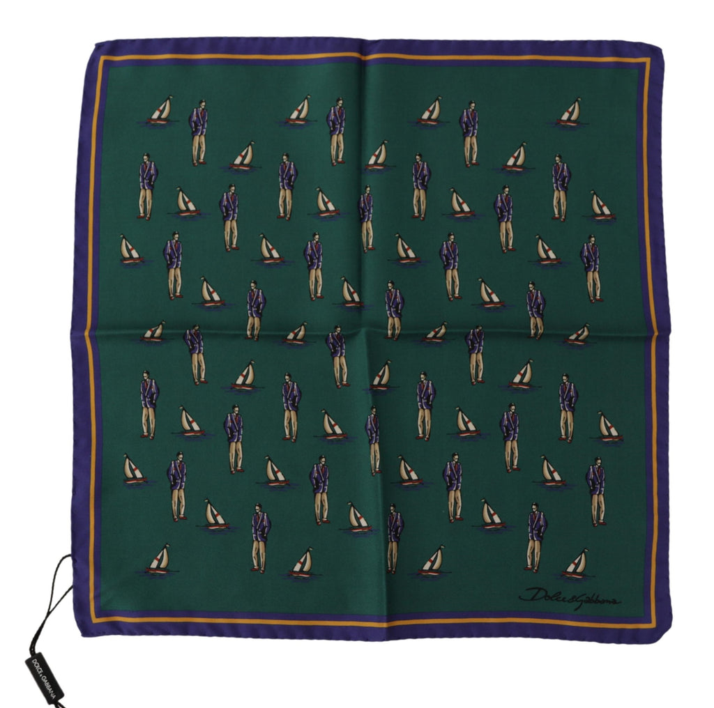 Dolce & Gabbana Green Printed DG Logo Mens Square Handkerchief Scarf - Luxe & Glitz