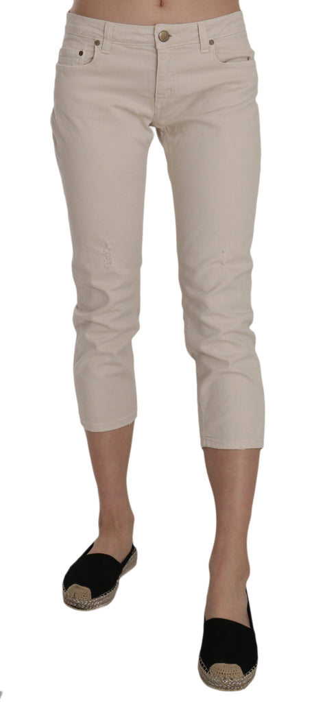 Dondup Beige Cotton Stretch Low Waist Skinny Cropped Capri Jeans - Luxe & Glitz