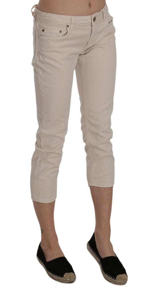 Dondup Beige Cotton Stretch Low Waist Skinny Cropped Capri Jeans - Luxe & Glitz