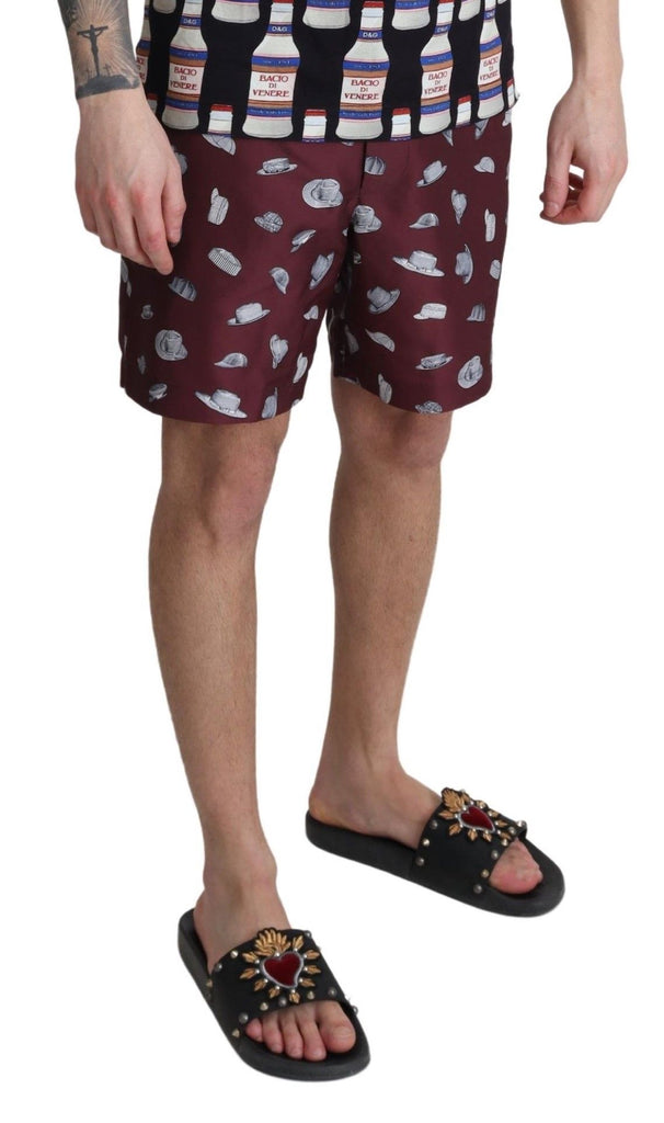 Dolce & Gabbana Maroon Hats Print Beachwear Shorts Swimwear - Luxe & Glitz