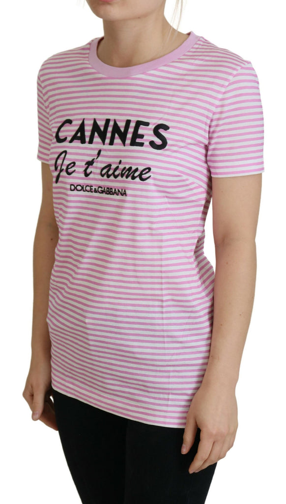 Dolce & Gabbana White Pink CANNES Exclusive T-shirt Dolce & Gabbana