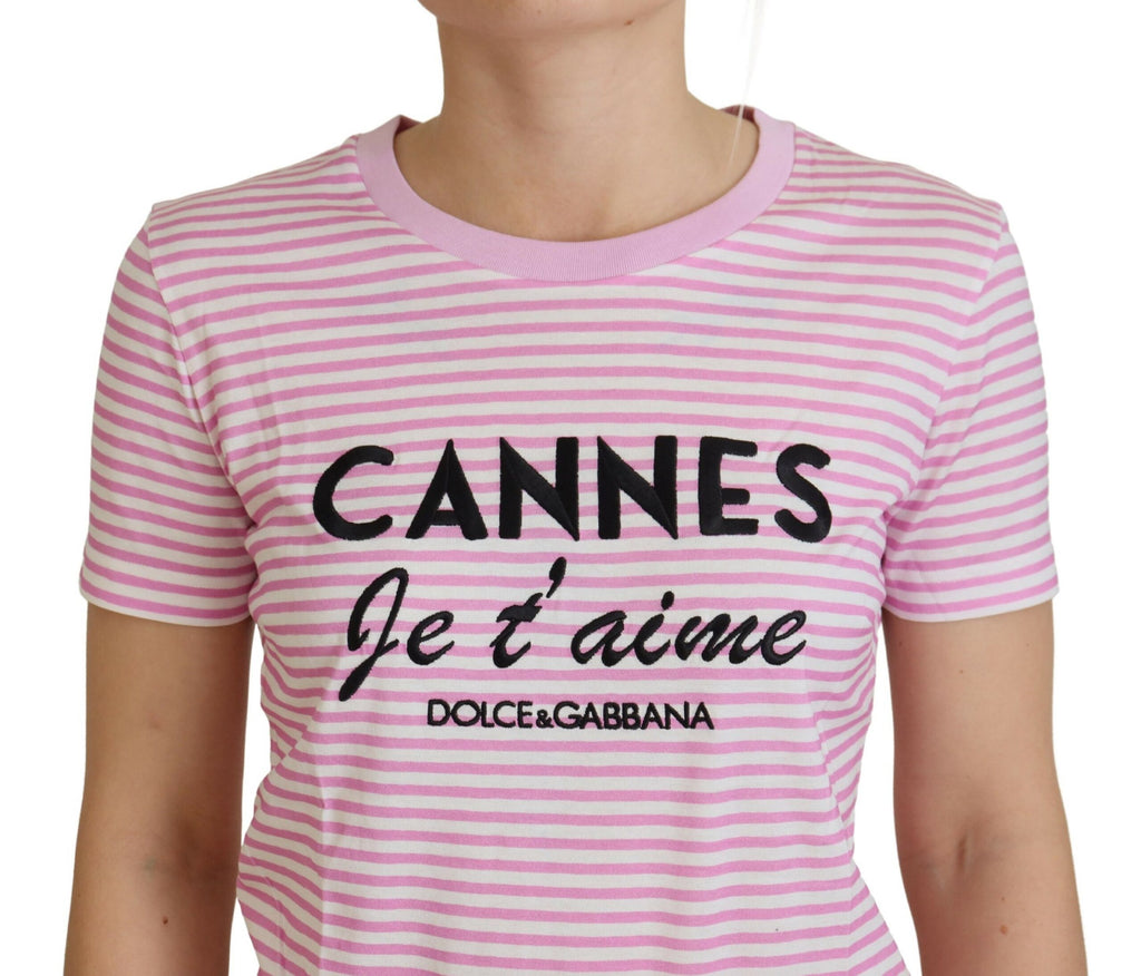 Dolce & Gabbana White Pink CANNES Exclusive T-shirt Dolce & Gabbana