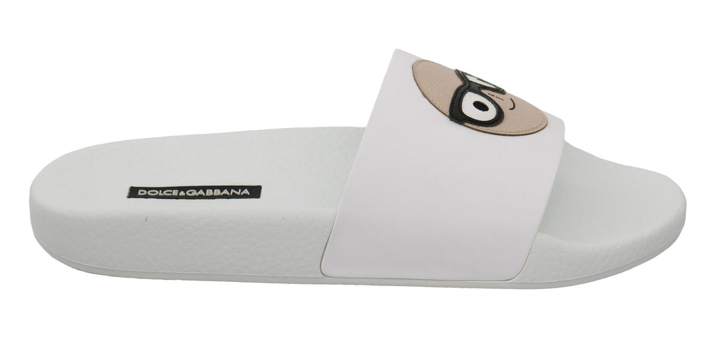 Dolce & Gabbana White Leather #dgfamily Slides Shoes Sandals Dolce & Gabbana