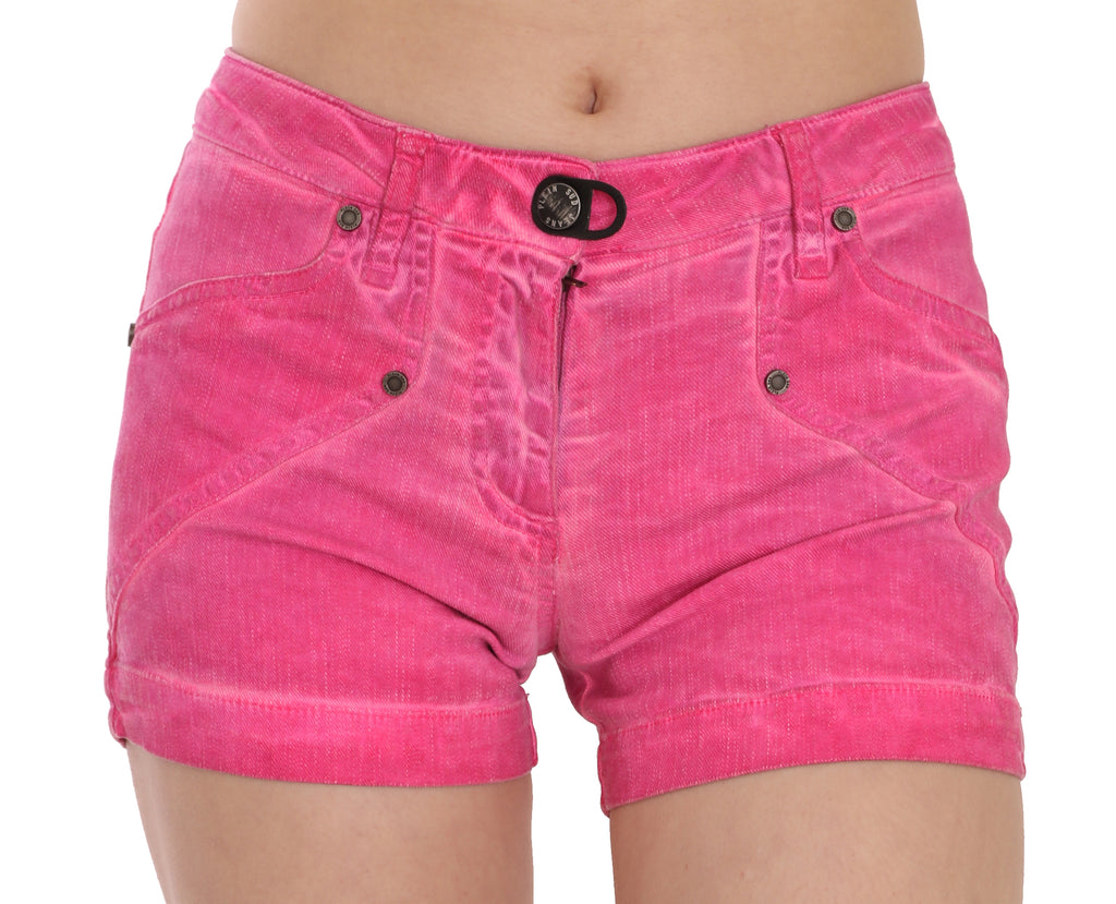 PLEIN SUD Pink Mid Waist Cotton Denim Mini Shorts - Luxe & Glitz
