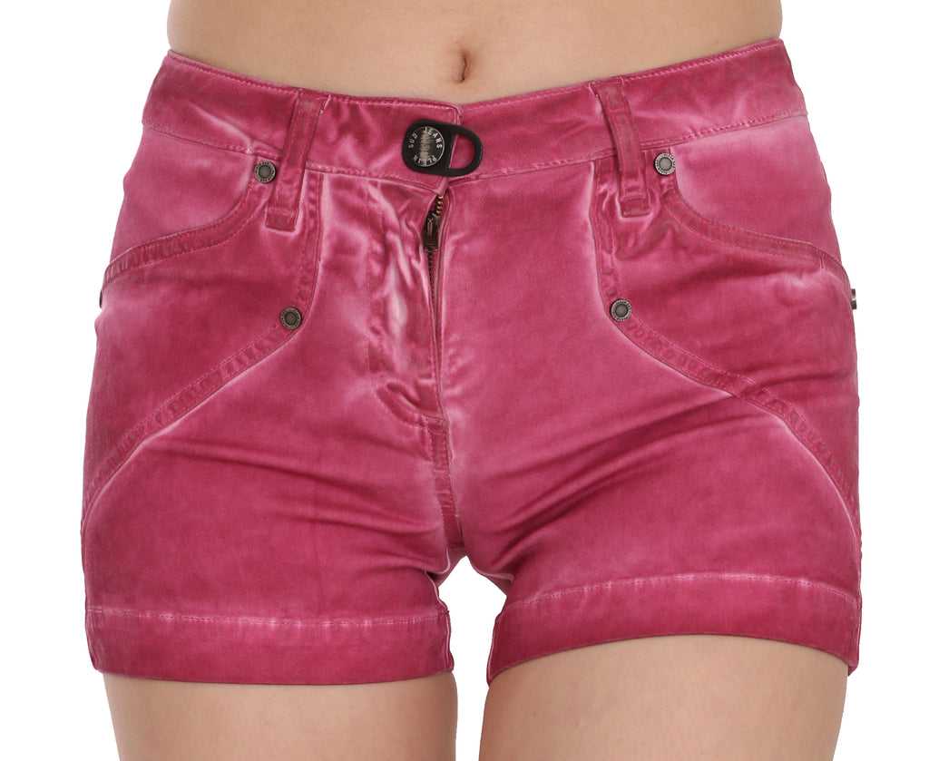 PLEIN SUD Pink Mid Waist Cotton Mini Denim Shorts - Luxe & Glitz