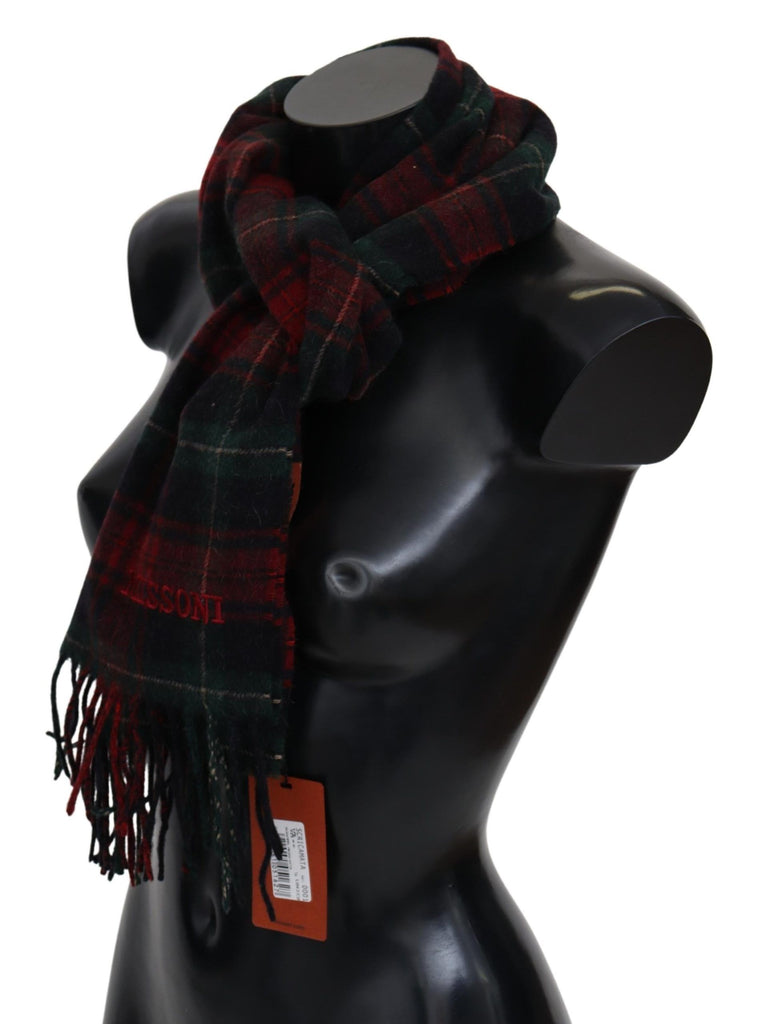Missoni Black Red Check Wool Unisex Neck Wrap Fringes Scarf - Luxe & Glitz