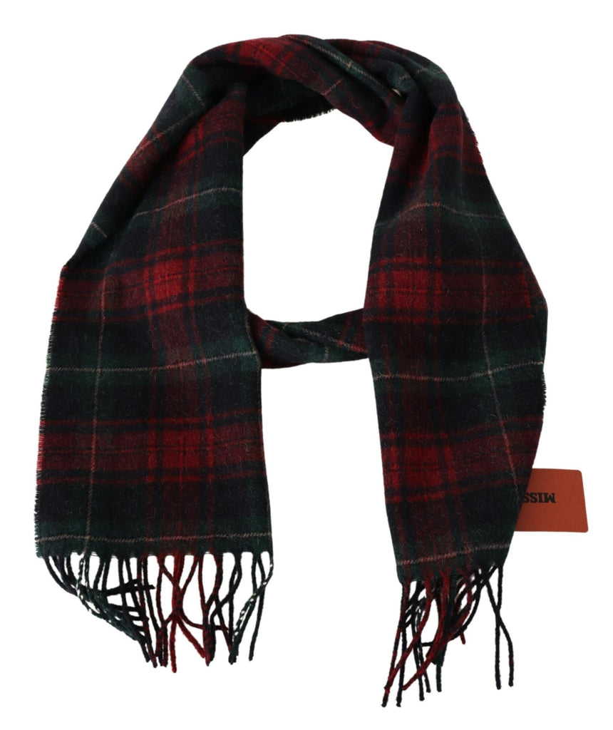 Missoni Black Red Check Wool Unisex Neck Wrap Fringes Scarf - Luxe & Glitz