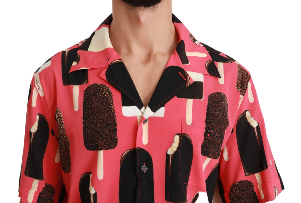 Dolce & Gabbana Pink Silk Ice Cream Print Casual Shirt - Luxe & Glitz