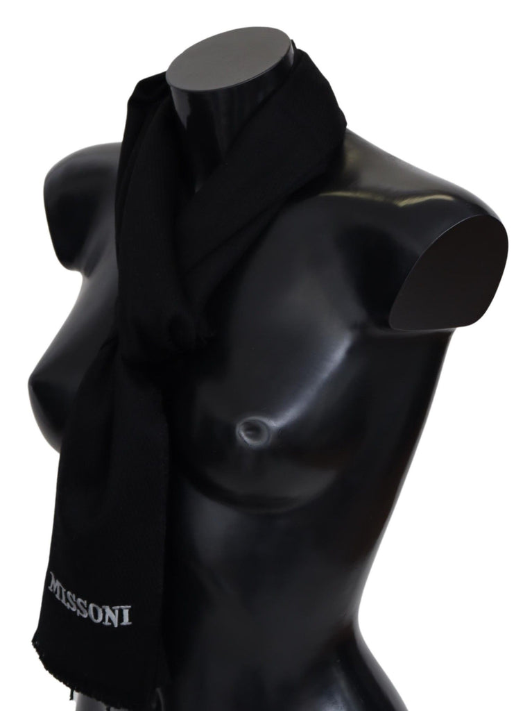 Missoni Black 100% Wool Unisex Neck Wrap Fringes Logo Scarf - Luxe & Glitz