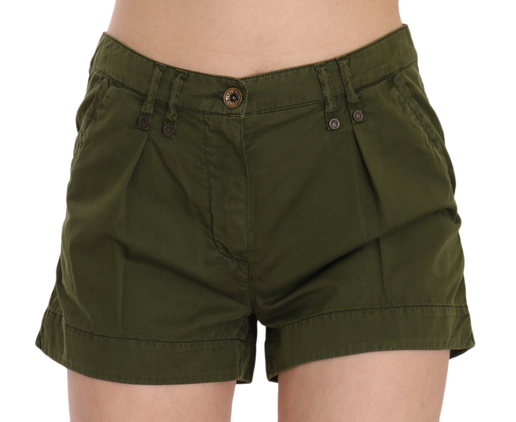 PLEIN SUD Green Mid Waist 100% Cotton Mini Shorts - Luxe & Glitz