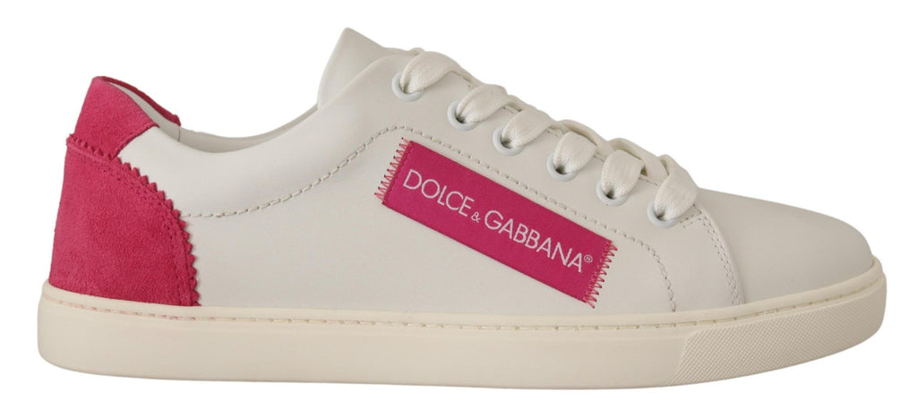 Dolce & Gabbana White Pink Leather Low Top Sneakers Womens Shoes Dolce & Gabbana