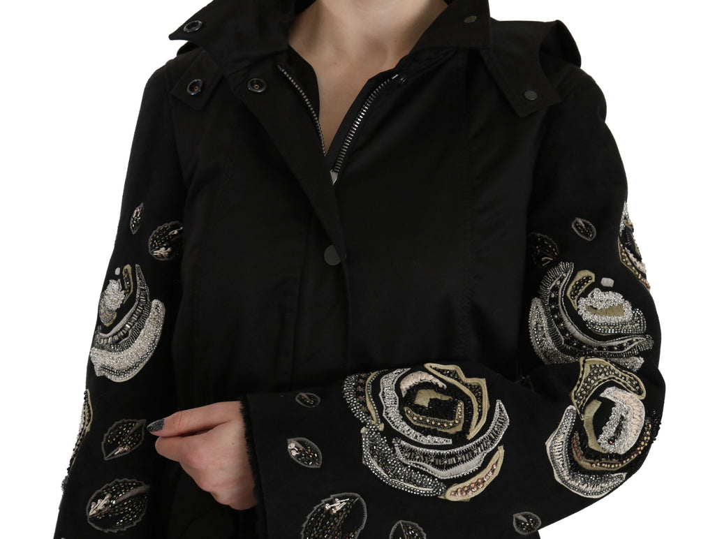 John Richmond Floral Sequined Beaded Hooded Jacket Coat - Luxe & Glitz