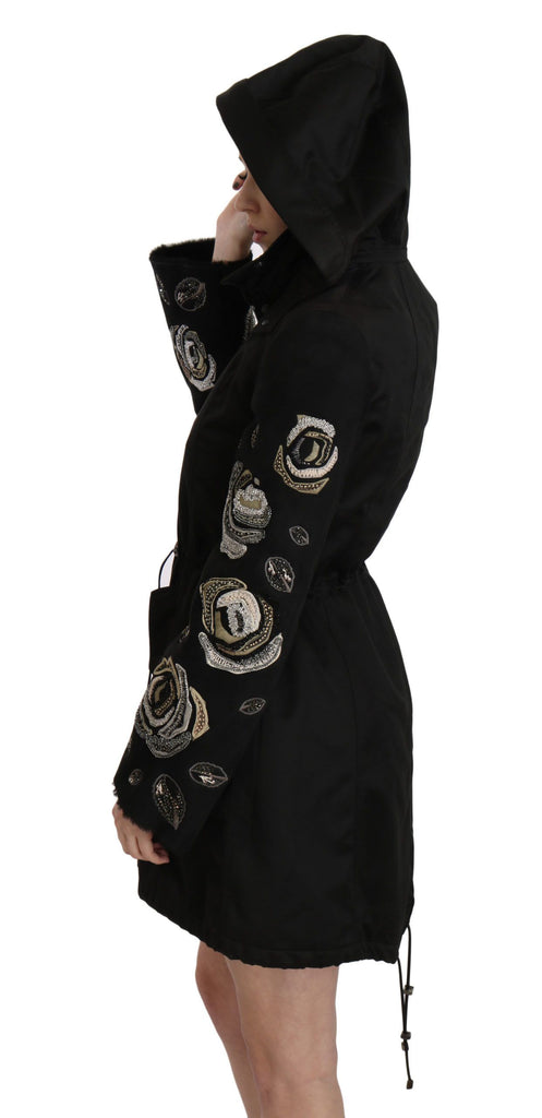 John Richmond Floral Sequined Beaded Hooded Jacket Coat - Luxe & Glitz