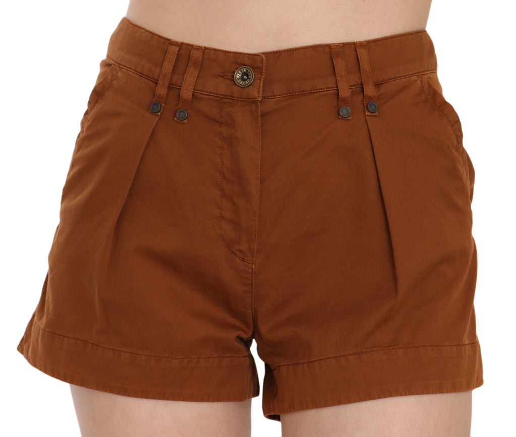 PLEIN SUD Brown Mid Waist Cotton Denim Mini Shorts - Luxe & Glitz
