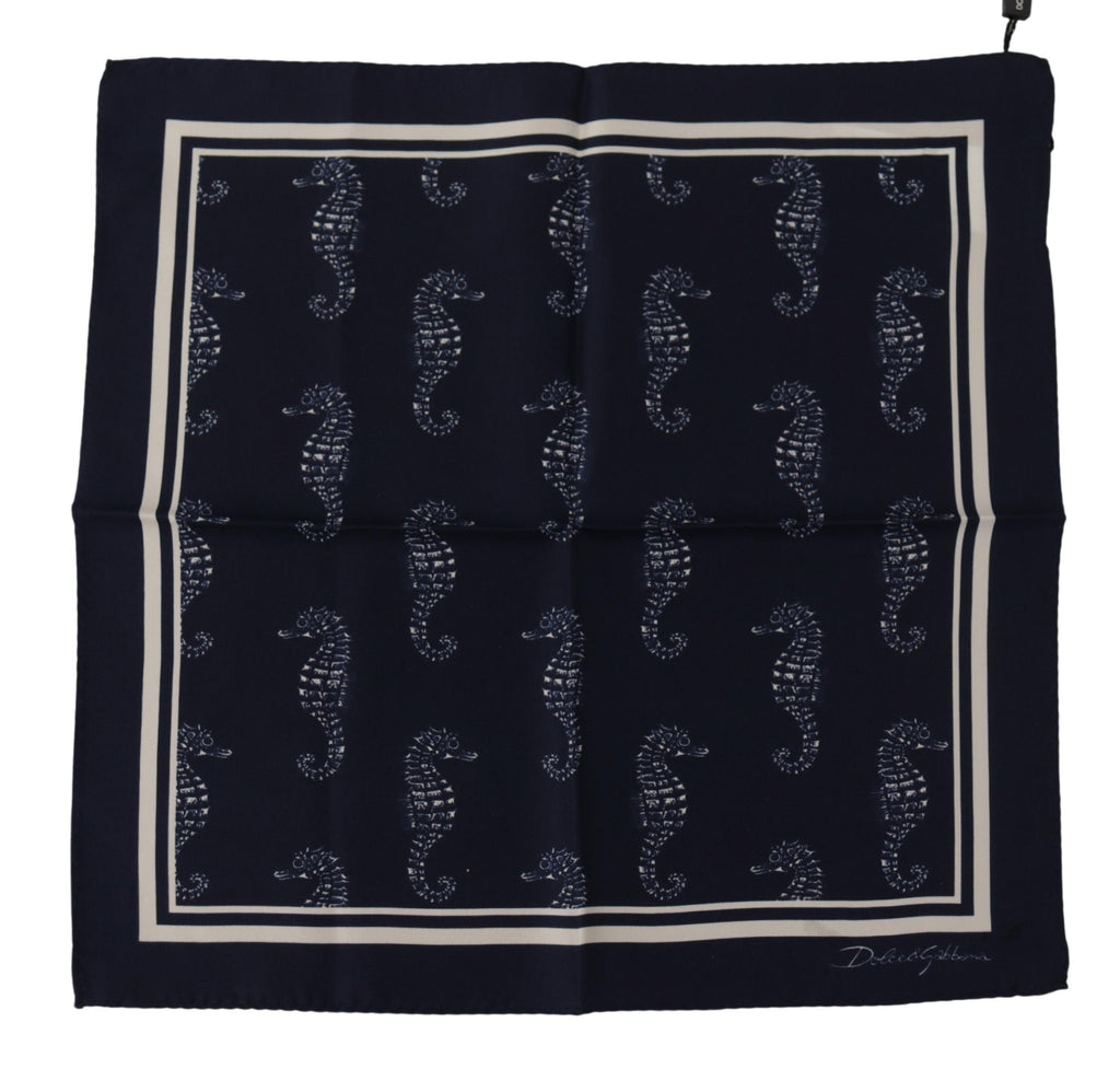 Dolce & Gabbana Blue Seahorse DG Printed Square Handkerchief Scarf - Luxe & Glitz