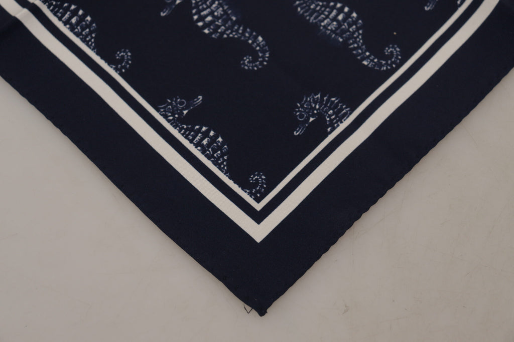 Dolce & Gabbana Blue Seahorse DG Printed Square Handkerchief Scarf - Luxe & Glitz