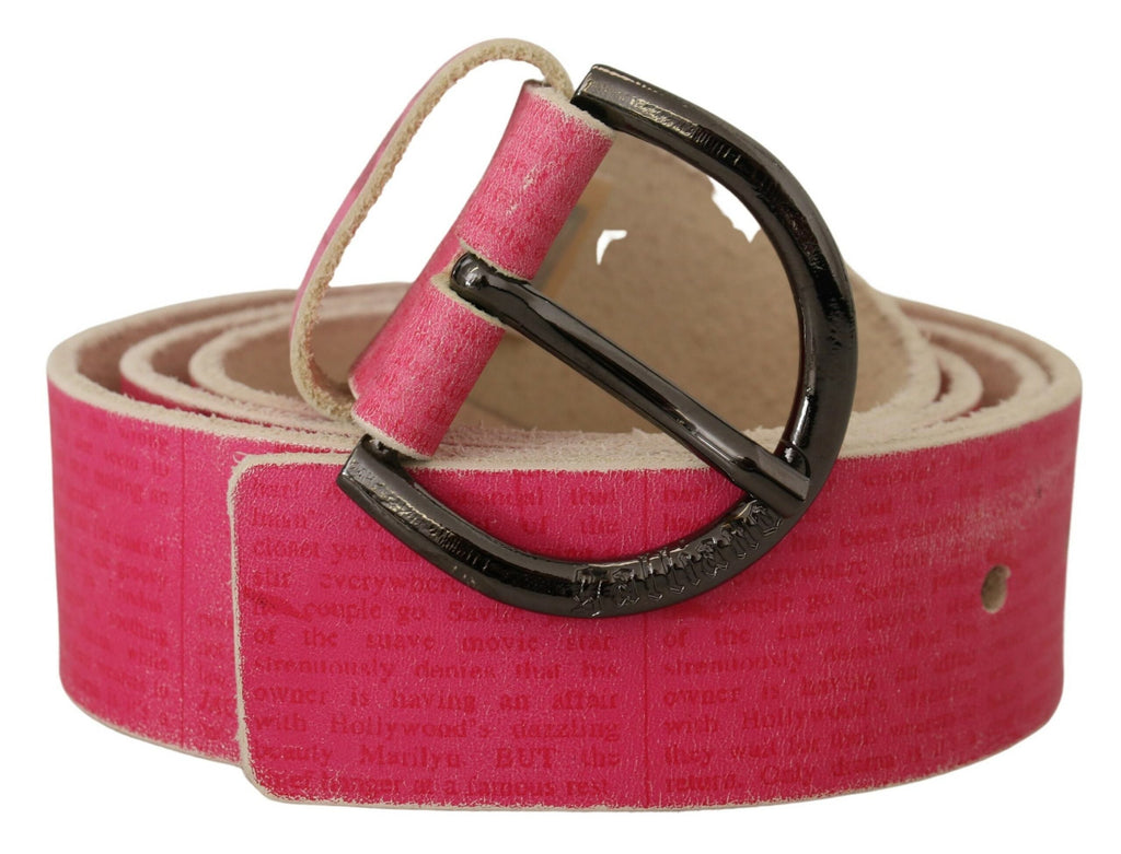 John Galliano Pink Leather Letter Logo Round Buckle Waist Belt - Luxe & Glitz