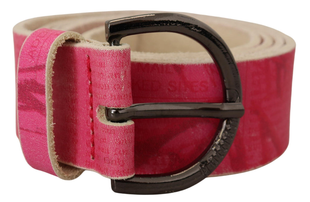 John Galliano Pink Leather Letter Logo Round Buckle Waist Belt - Luxe & Glitz