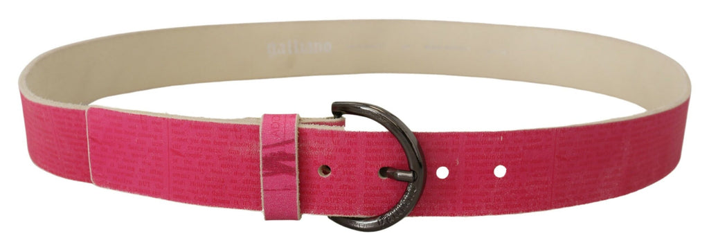 John Galliano Pink Leather Letter Logo Round Buckle Waist Belt - Luxe & Glitz