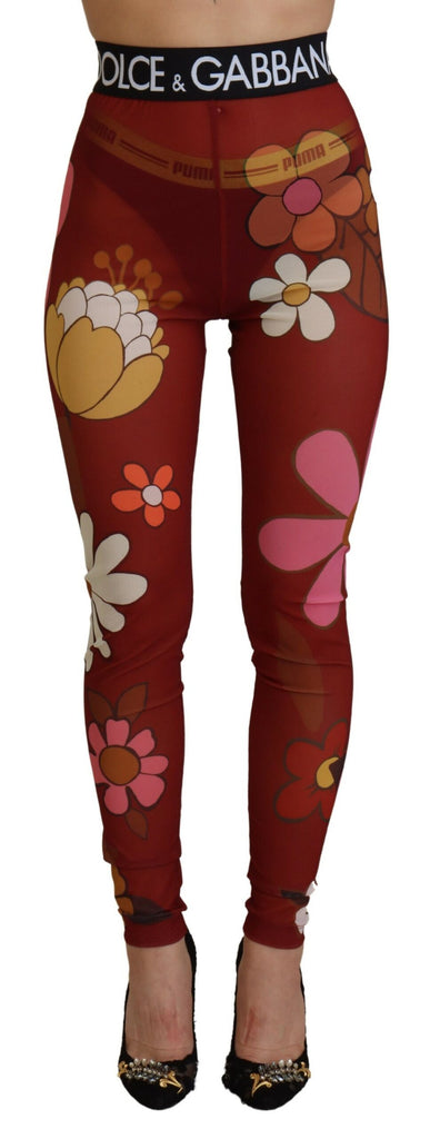 Dolce & Gabbana Red Floral Leggings Stretch Waist Pants Dolce & Gabbana