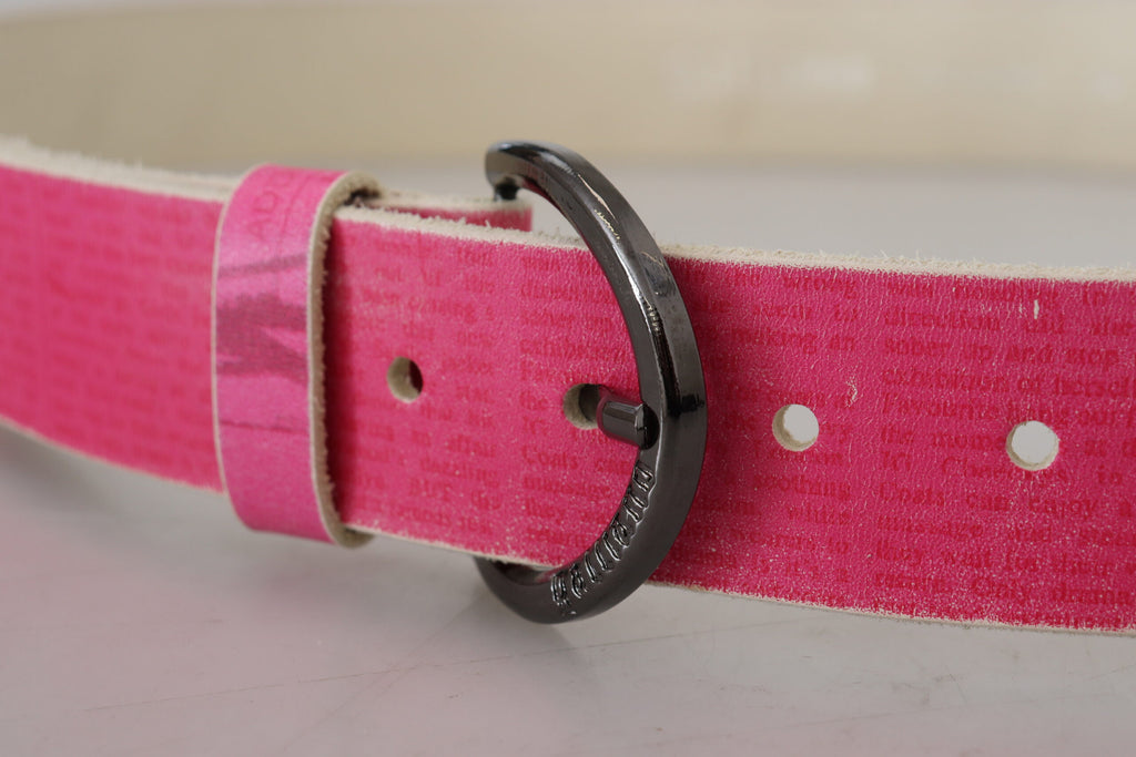 John Galliano Pink Leather Letter Logo Round Buckle Waist Belt - Luxe & Glitz