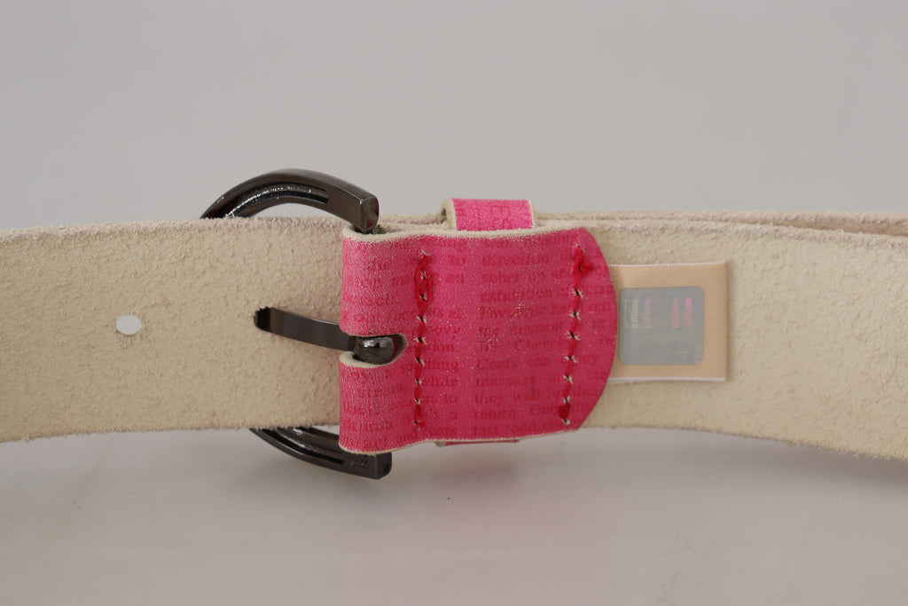 John Galliano Pink Leather Letter Logo Round Buckle Waist Belt - Luxe & Glitz