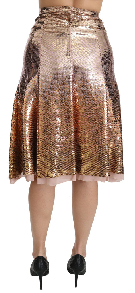 Dolce & Gabbana Gold Sequined High Waist Midi Skirt - Luxe & Glitz