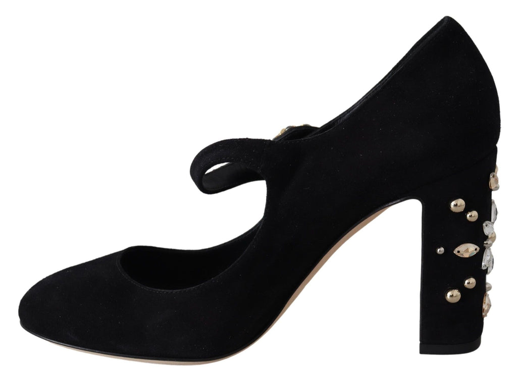 Dolce & Gabbana Black Suede Crystal Heels Mary Jane Shoes Dolce & Gabbana