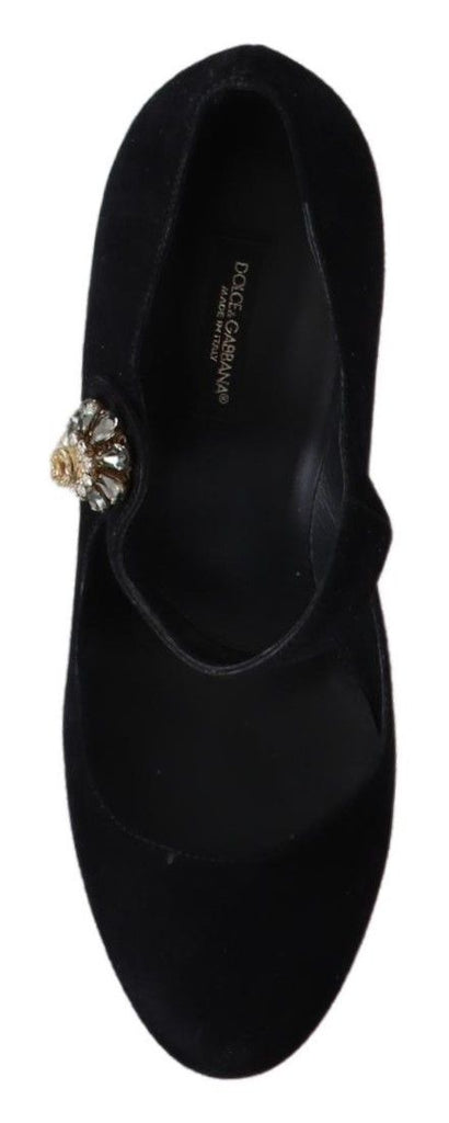 Dolce & Gabbana Black Suede Crystal Heels Mary Jane Shoes Dolce & Gabbana