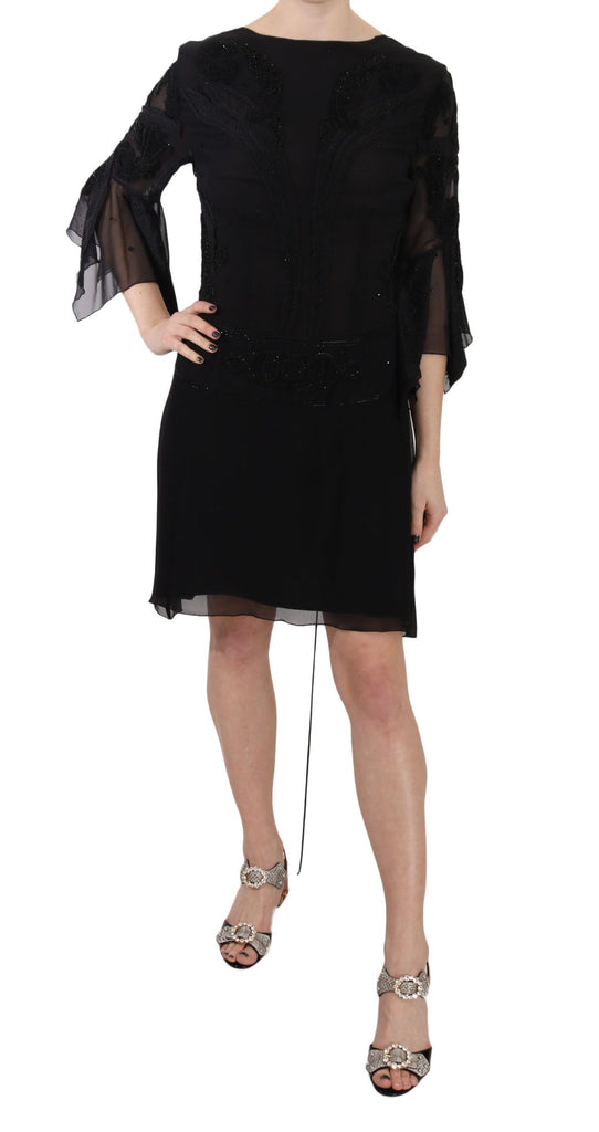 John Richmond Black Sequined Silk Mini Shift Gown - Luxe & Glitz