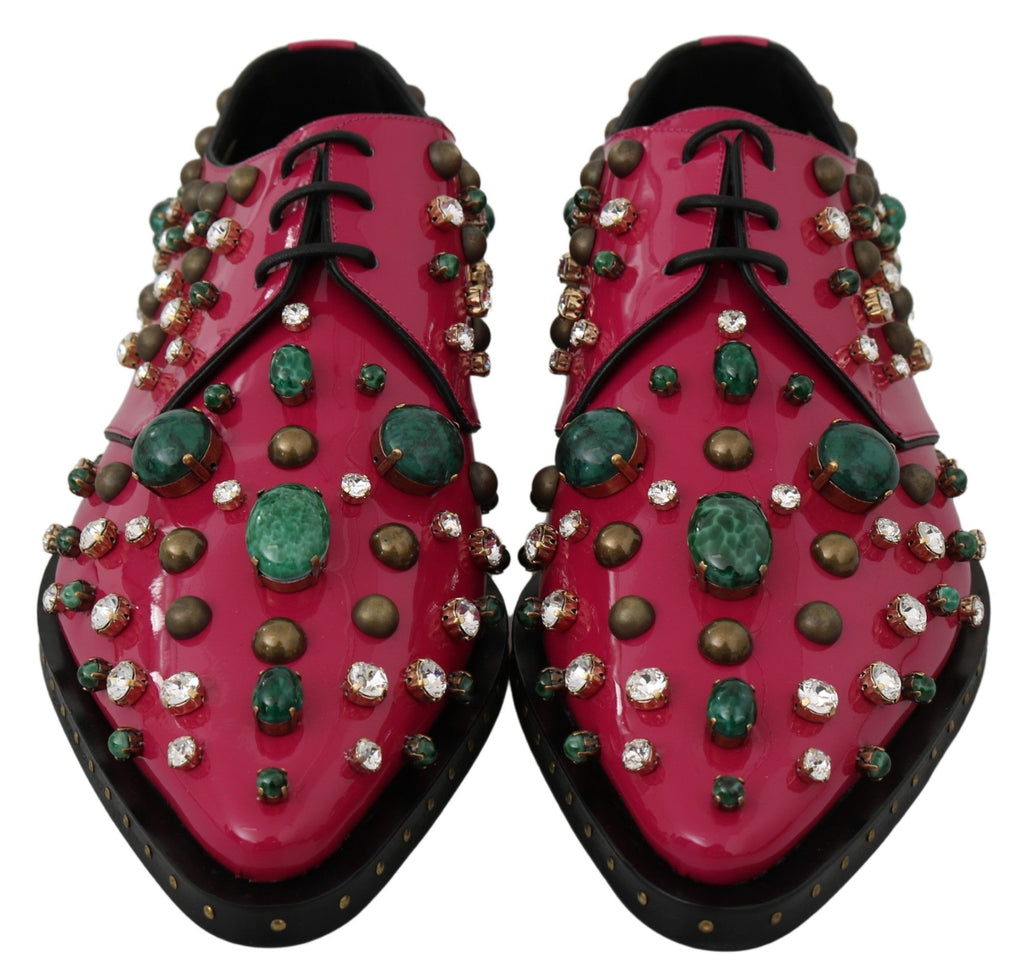 Dolce & Gabbana Pink Leather Crystals Dress Broque Shoes Dolce & Gabbana