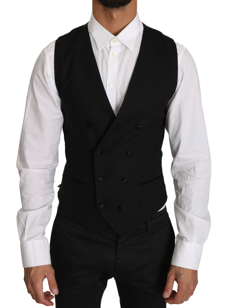 Dolce & Gabbana Gray Wool Double Breasted Waistcoat Vest - Luxe & Glitz