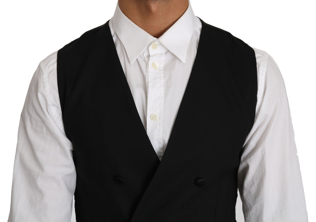Dolce & Gabbana Gray Wool Double Breasted Waistcoat Vest - Luxe & Glitz